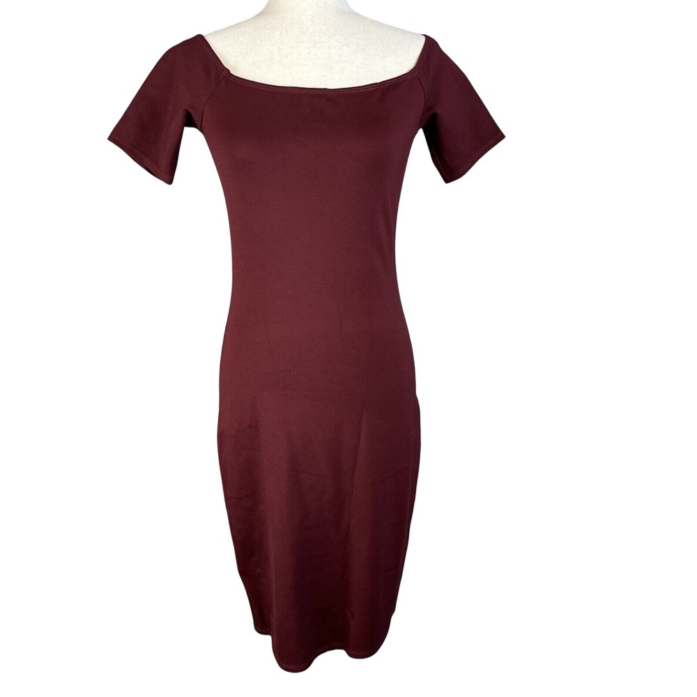 Reformation Bodycon Square Neck Mini Dress Size M Maroon Wine Red Short Sleeve